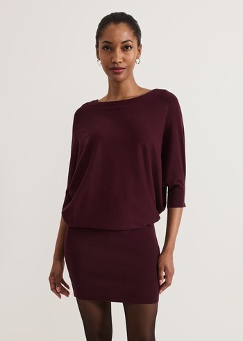 Phase Eight Becca Batwingted Dress Burgundy USA | 0165872-WV